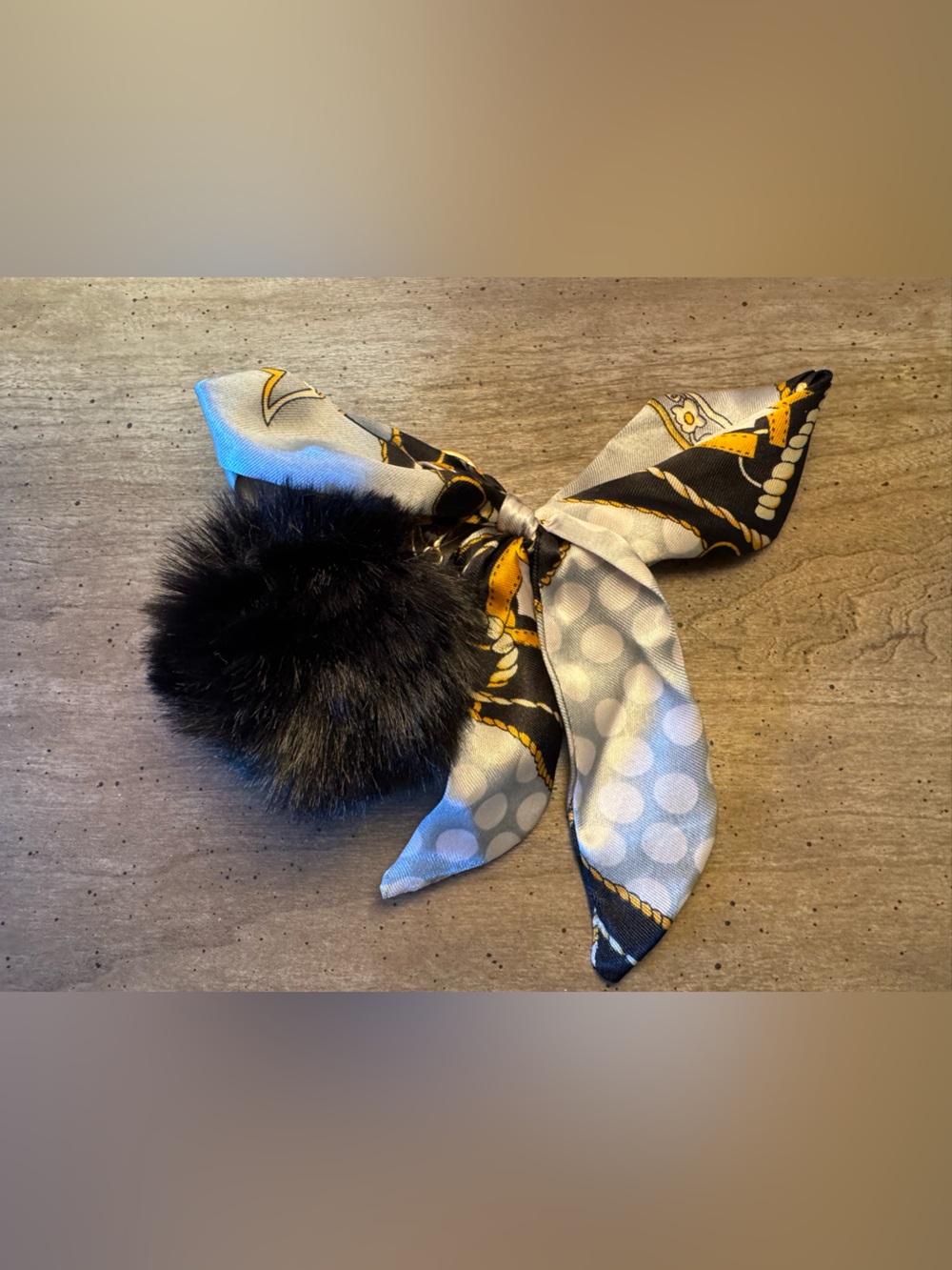 Black Pom Keychain/Bag Charm with Twilly